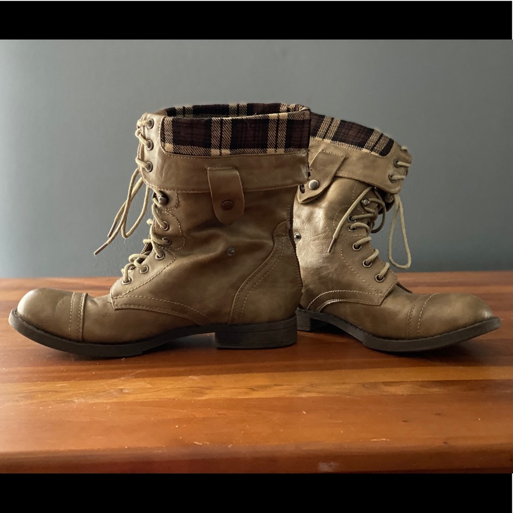 Brown buckle down boots